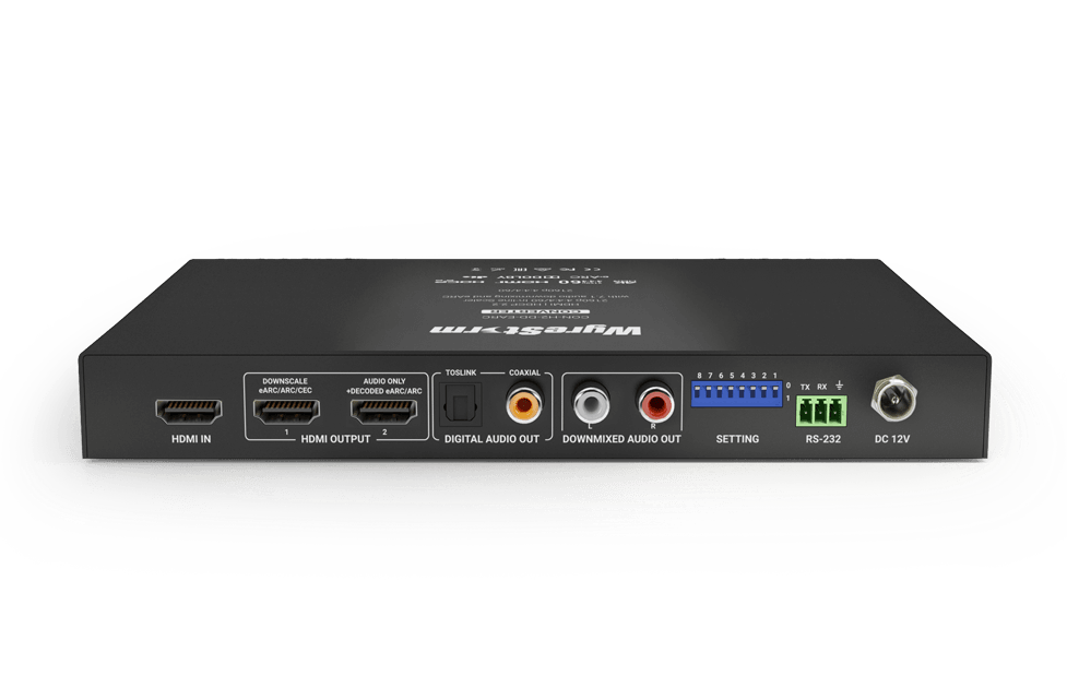 WyreStorm CON-H2-DD-EARC — 4K/60 In-line HDMI Scaler with DSP-Controlled Audio Breakout, Dolby TrueHD & DTS-HD Downmixing and eARC Output